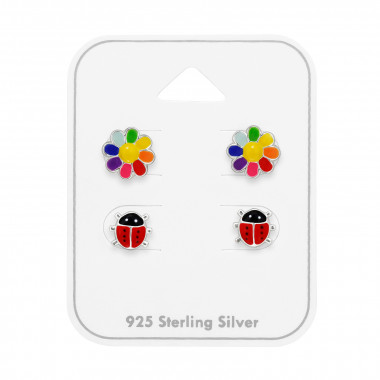 Sun Flower And Ladybug - 925 Sterling Silver Kids Jewelry Sets SD49761