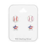 Usa Star And Baseball - 925 Sterling Silver Kids Jewelry Sets SD49763