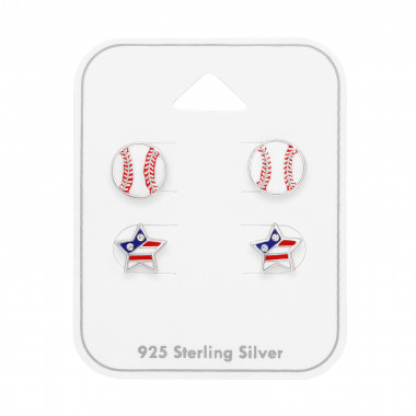 Usa Star And Baseball - 925 Sterling Silver Kids Jewelry Sets SD49763