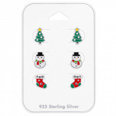 Stockings, Snowman, Christmas Tree - 925 Sterling Silver Kids Jewelry Sets SD50455