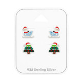 Christmas Tree With Hat And Santa Claus On Sleigh - 925 Sterling Silver Kids Jewelry Sets SD50521
