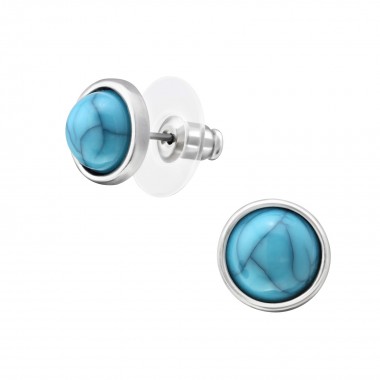 Round Fashion Ear Studs With Imitation Blue Turquoise - Alloy Earrings & Studs SD35957