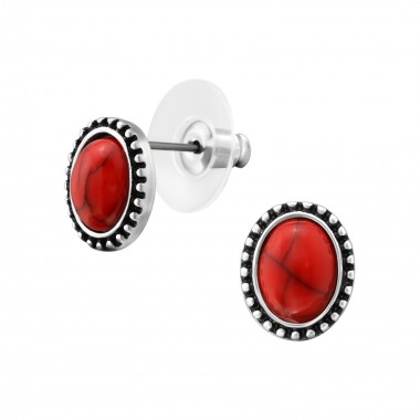 Oval Fashion Ear Studs With Imitation Red Jasper - Alloy Earrings & Studs SD35958