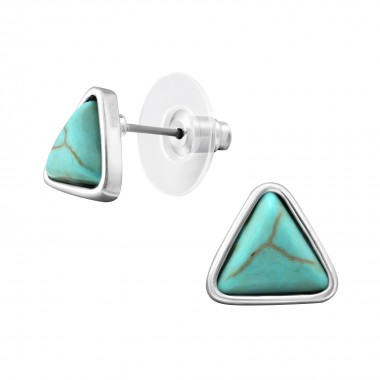 Triangle Fashion Ear Studs With Imitation Green Turquoise - Alloy Earrings & Studs SD35959