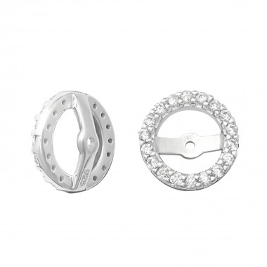 Silver Interchangeable Part For Round 7mm Ear Studs With Cubic Zirconia - 925 Sterling Silver Silver Findings SD35860