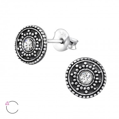 Round Antique - 925 Sterling Silver La Crystale Studs SD32915