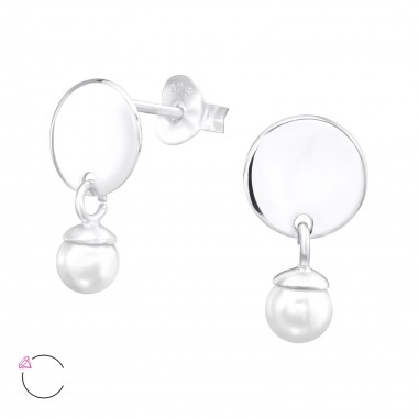 Round With Hanging Pearl - 925 Sterling Silver La Crystale Studs SD38398