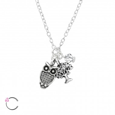 Owl And Tree Of Life - 925 Sterling Silver La Crystale Necklaces  SD32731