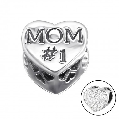 Heart Mom - 925 Sterling Silver Beads with CZ/Crystal SD10076