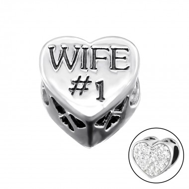 Heart Wife - 925 Sterling Silver Beads with CZ/Crystal SD10077