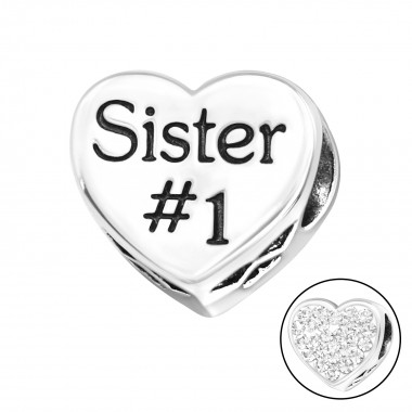 Heart Sister - 925 Sterling Silver Beads with CZ/Crystal SD10078