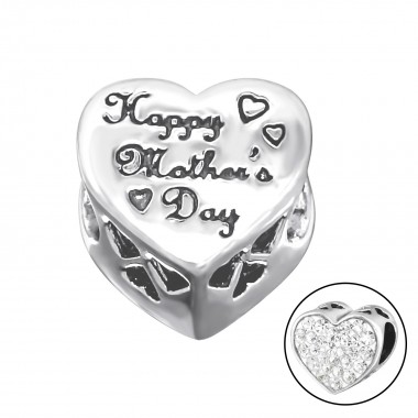 Heart Happy Valentine's Day - 925 Sterling Silver Beads with CZ/Crystal SD10080