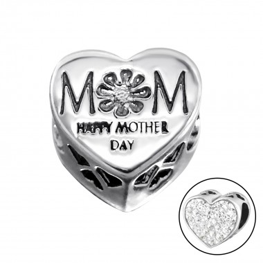 Heart Mom - 925 Sterling Silver Beads with CZ/Crystal SD10081