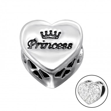 Heart Princess - 925 Sterling Silver Beads with CZ/Crystal SD10414