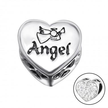 Heart Angel - 925 Sterling Silver Beads with CZ/Crystal SD10415