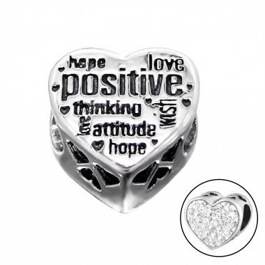 Heart Positive - 925 Sterling Silver Beads with CZ/Crystal SD10516