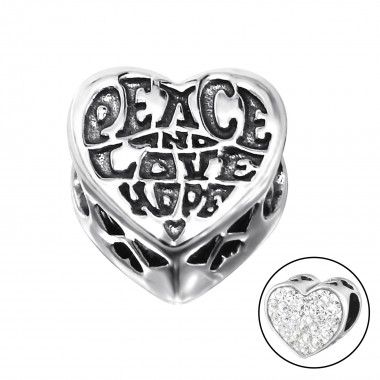 Heart Love - 925 Sterling Silver Beads with CZ/Crystal SD10519