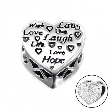 Heart Love - 925 Sterling Silver Beads with CZ/Crystal SD10606
