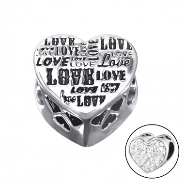 Heart Love - 925 Sterling Silver Beads with CZ/Crystal SD10607