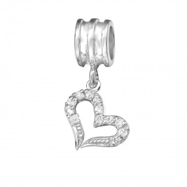 Hanging Heart - 925 Sterling Silver Beads with CZ/Crystal SD11933