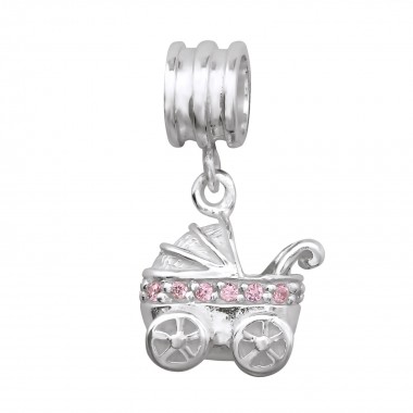 Hanging Baby Carriage - 925 Sterling Silver Beads with CZ/Crystal SD14837