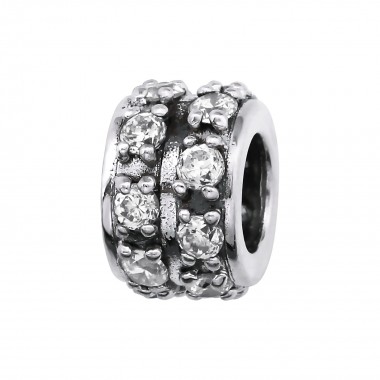 Round - 925 Sterling Silver Beads with CZ/Crystal SD2162