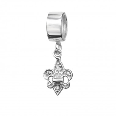 Hanging Fleur De Lis - 925 Sterling Silver Beads with CZ/Crystal SD2182