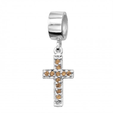 Hanging white cross - 925 Sterling Silver Beads with CZ/Crystal SD2183