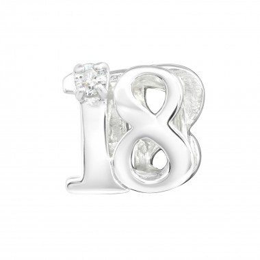 Number Eighteen - 925 Sterling Silver Beads with CZ/Crystal SD5733