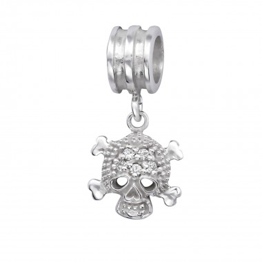 Hanging Skull - 925 Sterling Silver Beads with CZ/Crystal SD6566