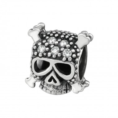 Skull - 925 Sterling Silver Beads with CZ/Crystal SD7486