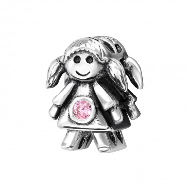 Girl Doll - 925 Sterling Silver Beads with CZ/Crystal SD9520