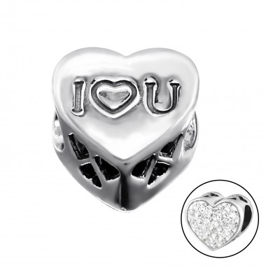 I Love You Heart - 925 Sterling Silver Beads with CZ/Crystal SD9930