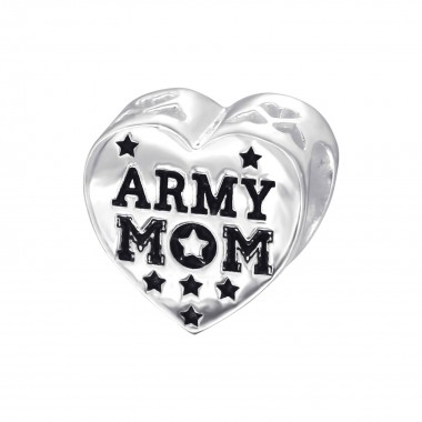 Heart Army Mom - 925 Sterling Silver Simple Beads SD10310