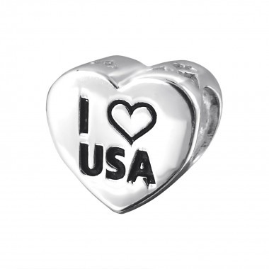 USA Heart - 925 Sterling Silver Simple Beads SD19832