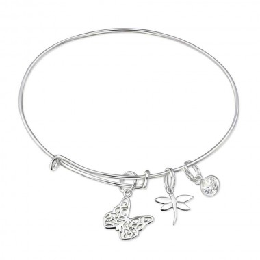 Hanging Dragonfly And Butterfly Charms - 925 Sterling Silver Bangles SD30561