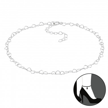 26cm Heart Chain - 925 Sterling Silver Silver Anklets SD47516