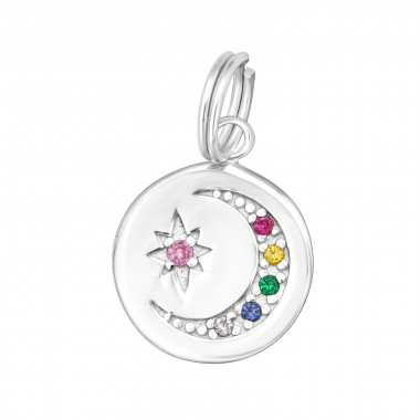 Moon And Star - 925 Sterling Silver Splitring Charms SD44497