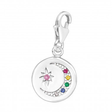 Moon And Star - 925 Sterling Silver Clasp Charms SD44496