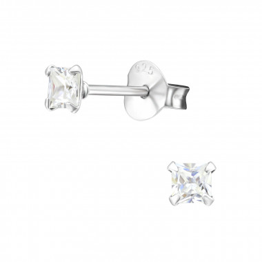 Square - 925 Sterling Silver Basic Stud Earrings SD10386