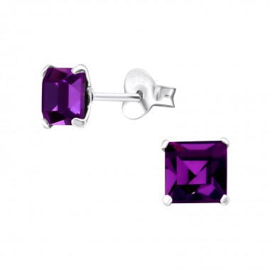 Square - 925 Sterling Silver Basic Stud Earrings SD21525