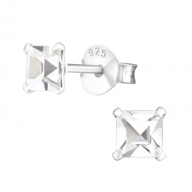 Square - 925 Sterling Silver Basic Stud Earrings SD21722