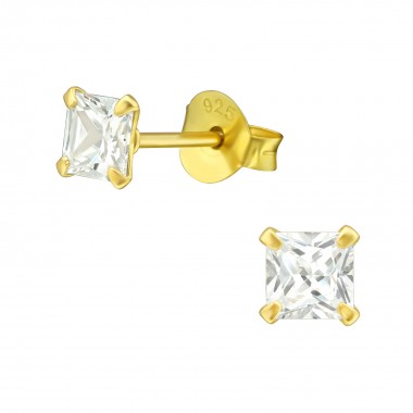 Square - 925 Sterling Silver Basic Stud Earrings SD21810