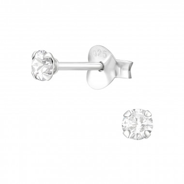 Round - 925 Sterling Silver Basic Stud Earrings SD27195