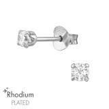 Round 3mm 4 Prong - 925 Sterling Silver Basic Stud Earrings SD48918