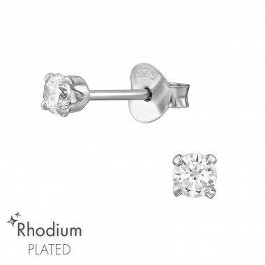 Round 3mm 4 Prong - 925 Sterling Silver Basic Stud Earrings SD48918