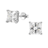 4-Prong 6mm Square - 925 Sterling Silver Basic Stud Earrings SD50994