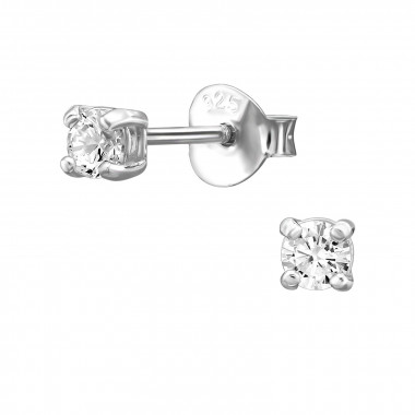 3mm Round 4-Prong - 925 Sterling Silver Basic Stud Earrings SD51211