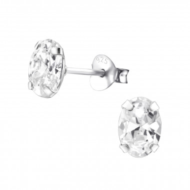 Oval - 925 Sterling Silver Basic Stud Earrings SD9638