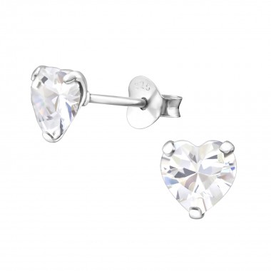 Heart - 925 Sterling Silver Basic Stud Earrings SD991